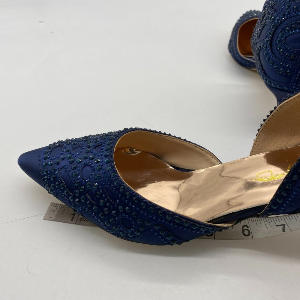 XYD blue rhinestone pointy toe kitten low heels slippers pumps shoes - Picture 6 of 8